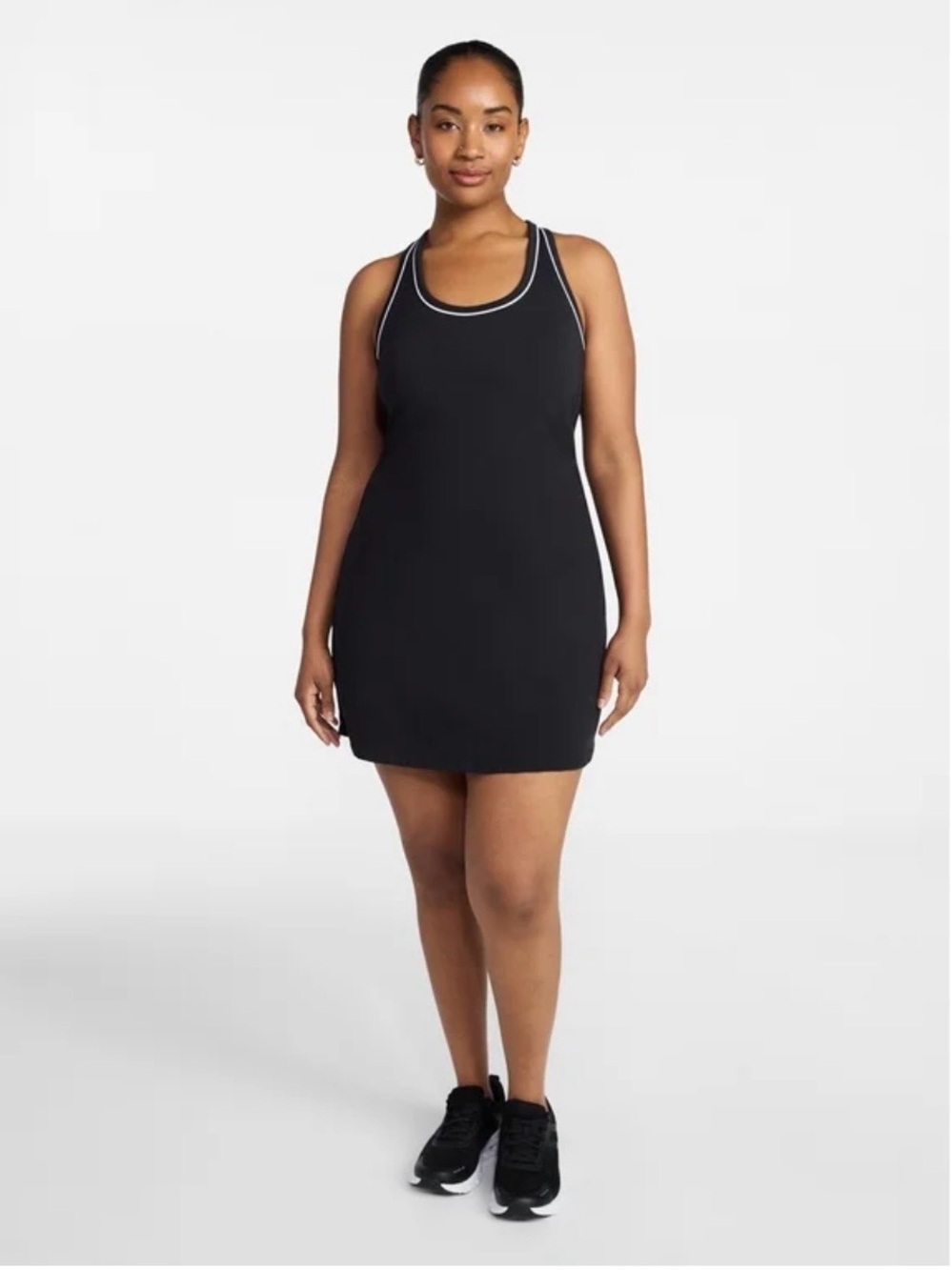 Black Racerback Sport Dress with White Piping